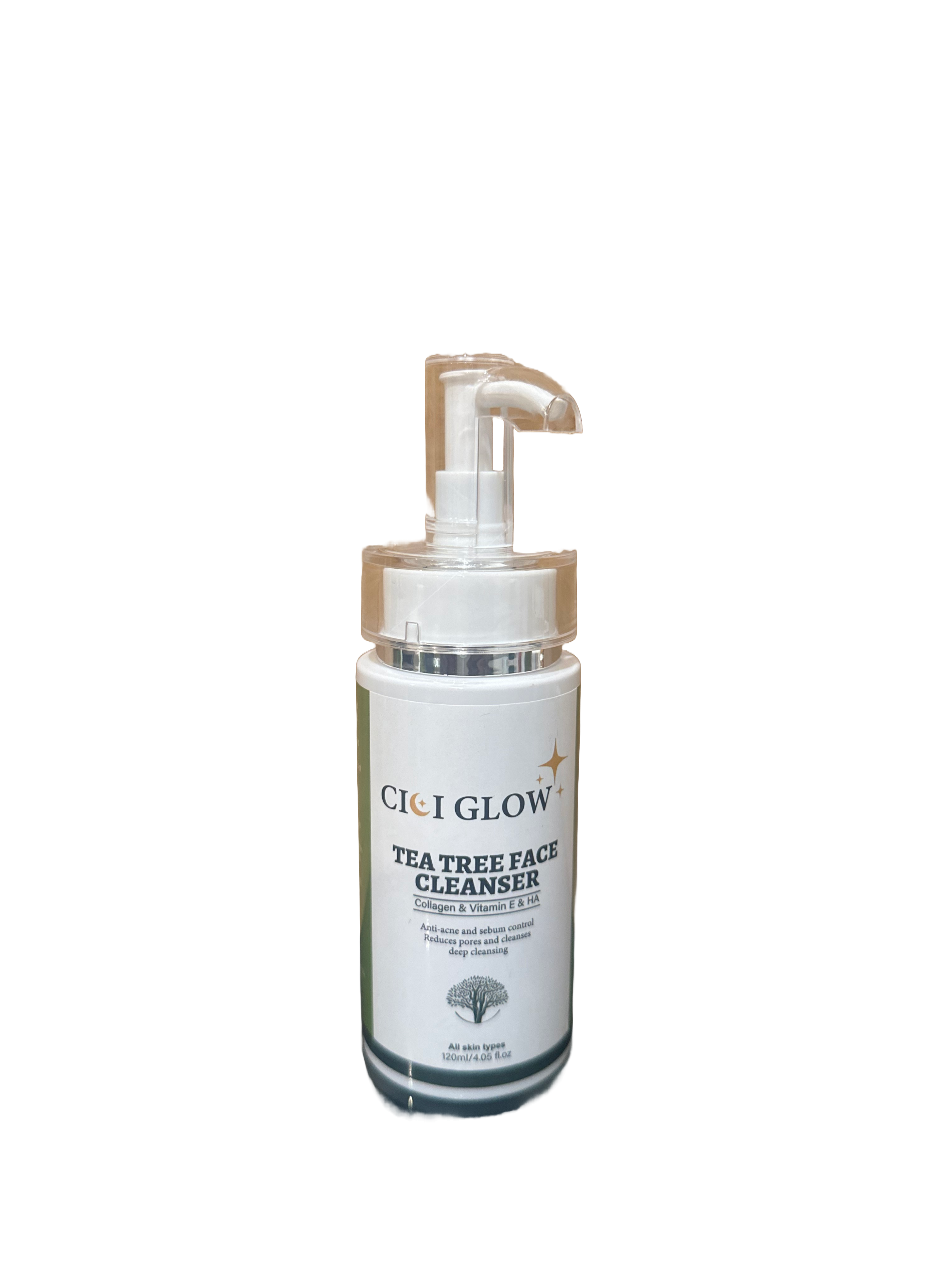 Cici Glow Tea Tree Face Cleanser with collagen, vitamin E, and hyaluronic acid (HA)